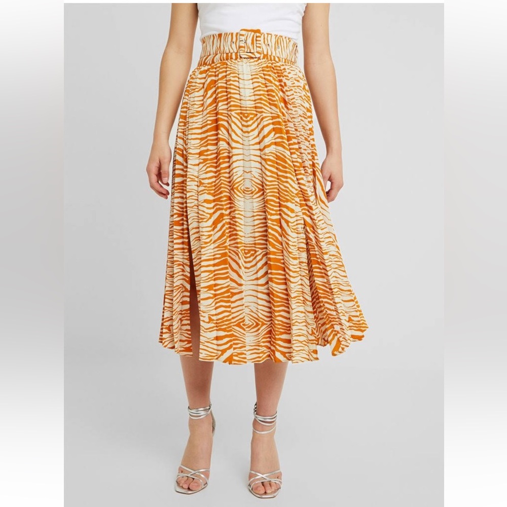 TOPSHOP Petite Pleated Tiger Print Midi Skirt